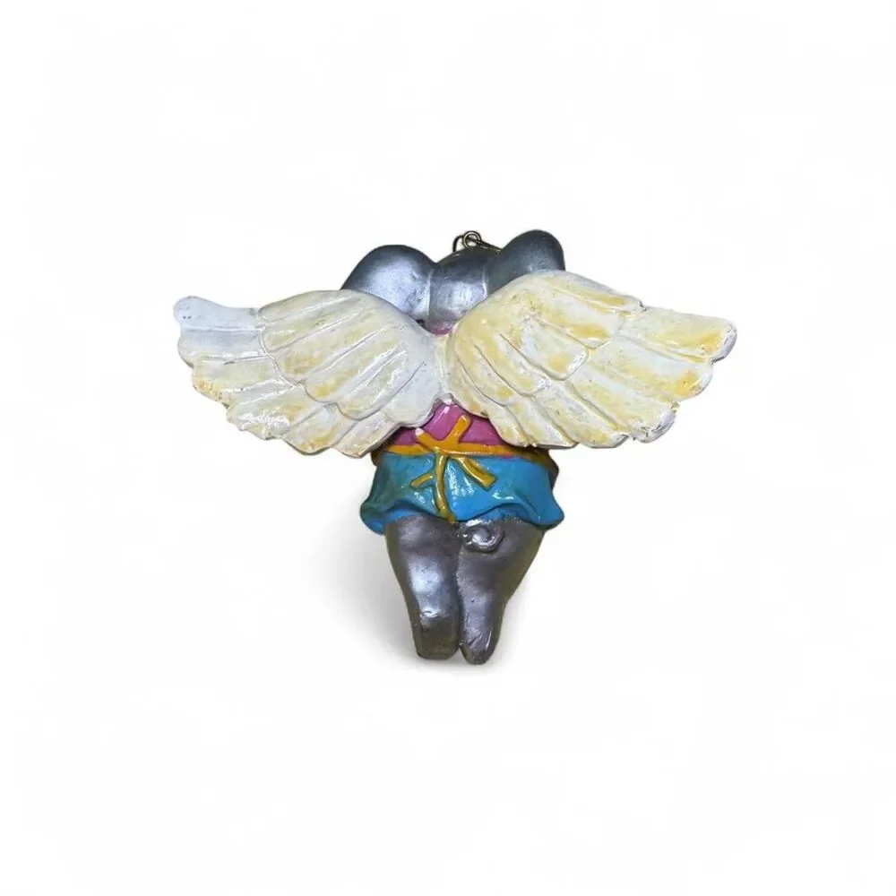 Vtg Elephant Ornament with Angel Wings Blue & Pink Outfit Fair Condition